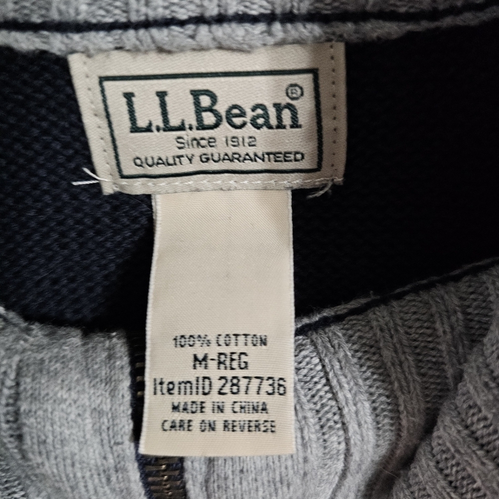 L.L.Bean Mens M Navy Blue Quarter Zip Cotton Sweater Preppy Classic Casual Warm - Picture 4 of 6